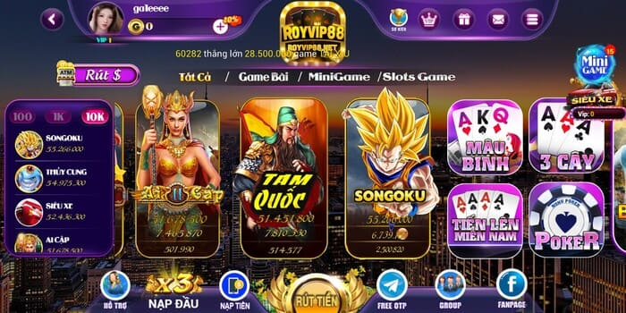 Kho game đa dạng tại cổng game đổi thưởng trực tuyến RoyVip88 Net